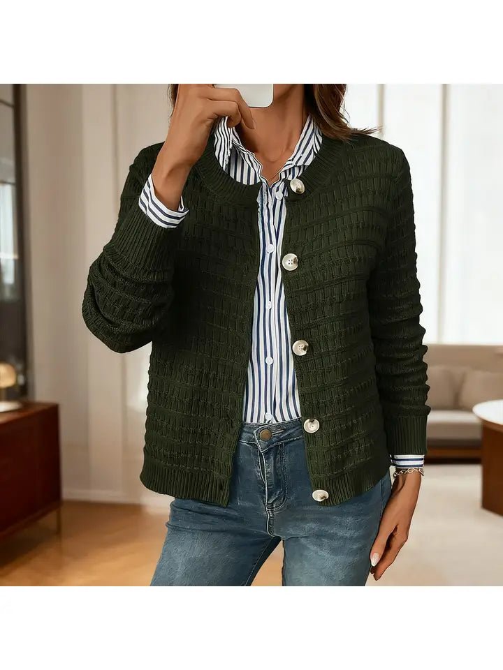 Solid - Color Commuter Knitted Casual Cardigan – Army Green - Juli's Wearable Art