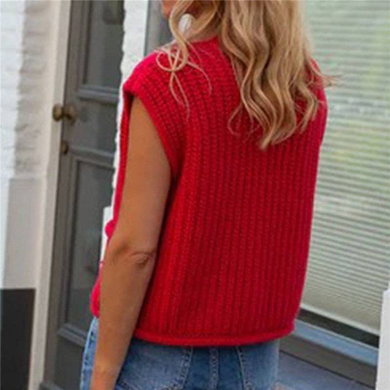 Solid Red Loose Knit Vest - Juli's Wearable Art