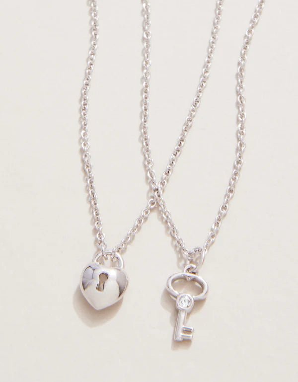 Spartina Sea La Vie Necklace 18" Best Friends + Heart Key | Silver | Set - Juli's Wearable Art