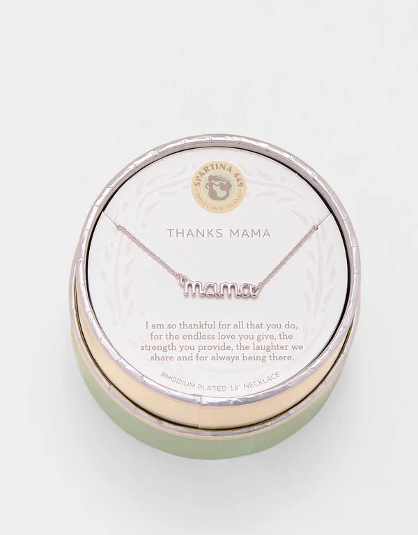 Spartina Sea La Vie Necklace Thanks Mama | Script | Silver - Juli's Wearable Art