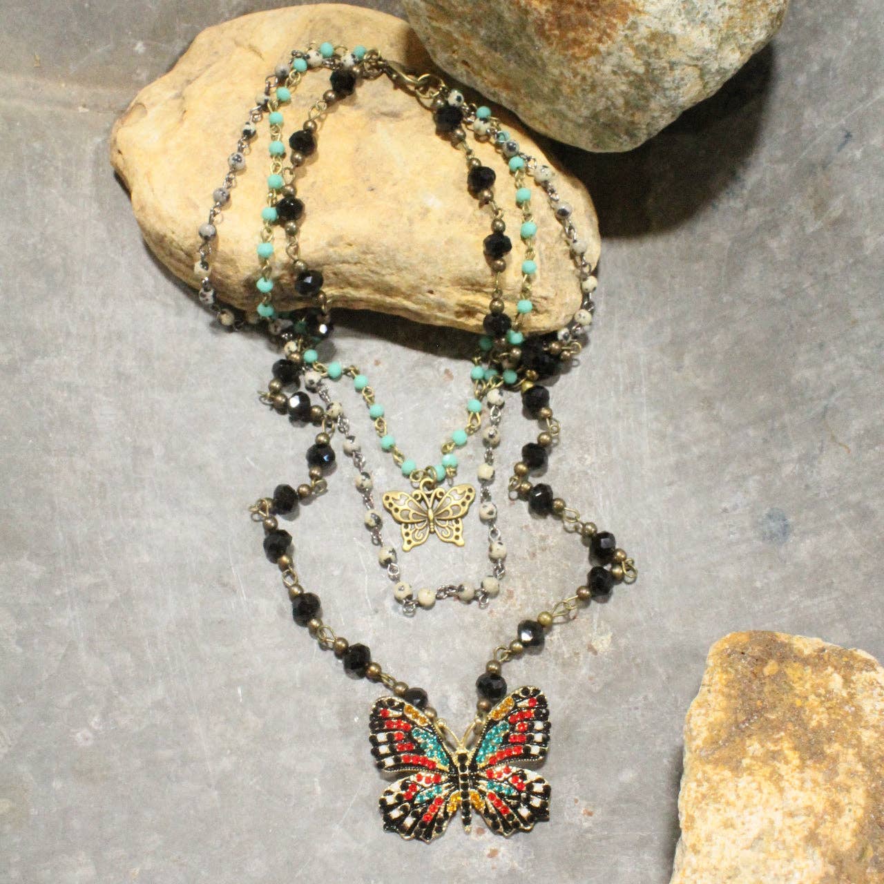 Spread Your Wings Black Butterfly Layered Necklace - Juli's Wearable Art