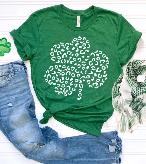St Patricks Day - Leopard Clover Shamrock T-Shirt - Juli's Wearable Art