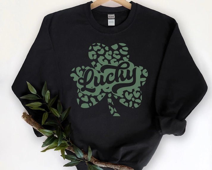 St Patricks Day - Lucky Clover Leopard Sweatshirt - Juli's Wearable Art