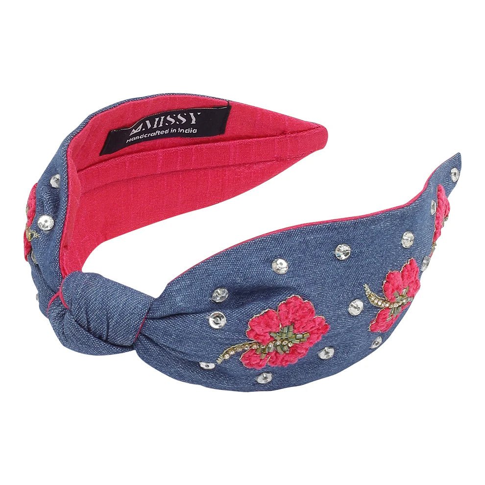 Statement Headband | Classic Floral Pearl Embroidery - Juli's Wearable Art