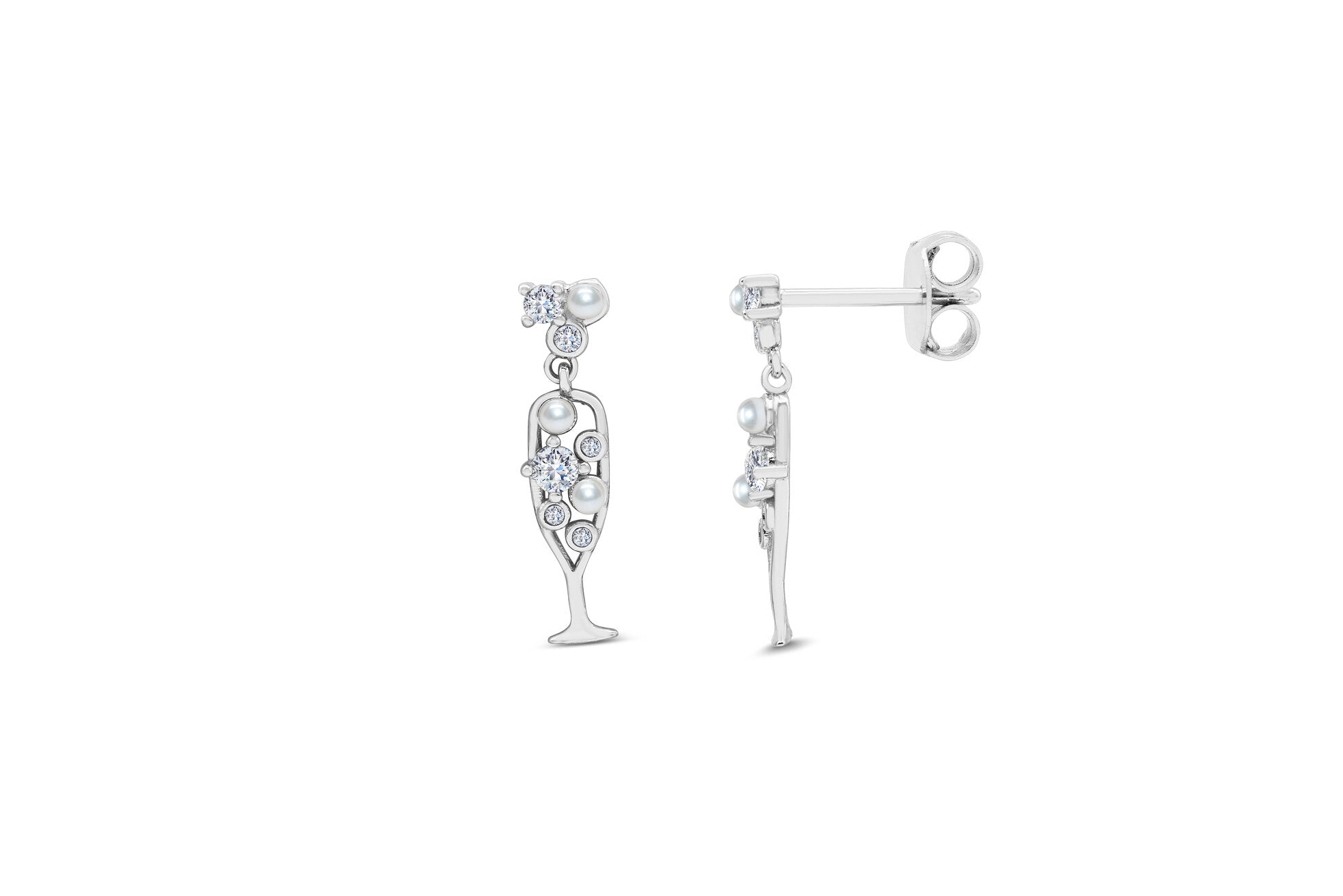 Stia “Bubbles & Bling” Champagne Dangle Earrings – Silver - Juli's Wearable Art