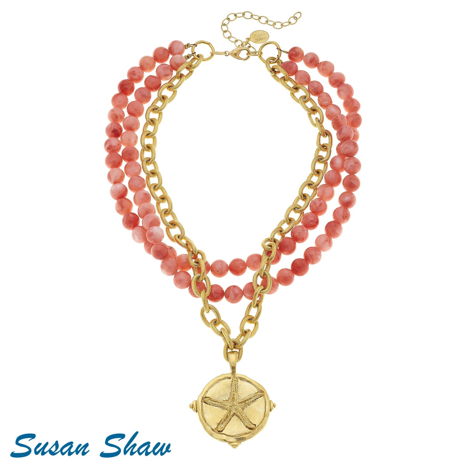Susan Shaw Gold Starfish with Pink Coral Necklace - Juli's Wearable Art