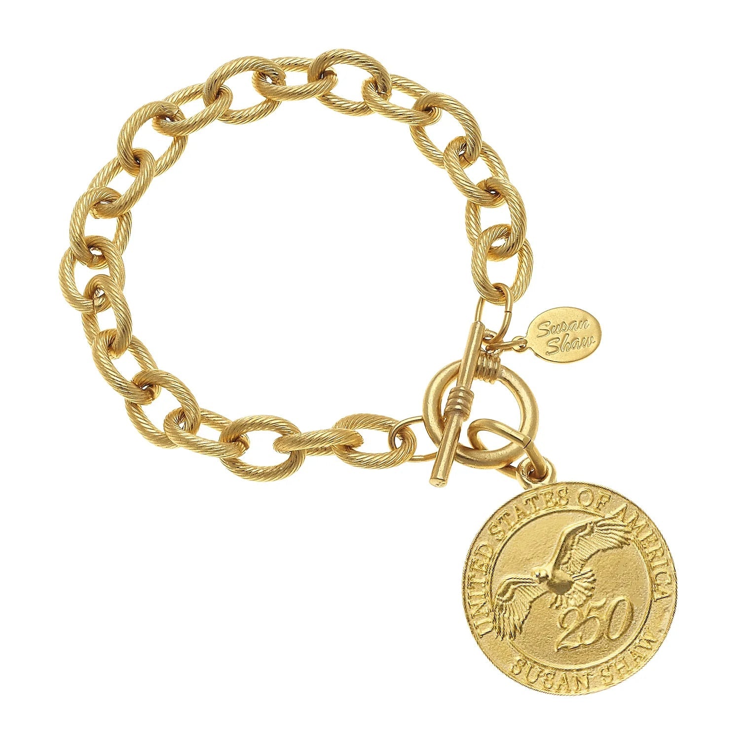 Susan Shaw Gold USA 250 Coin Heavy Chain Toggle Bracelet - Juli's Wearable Art