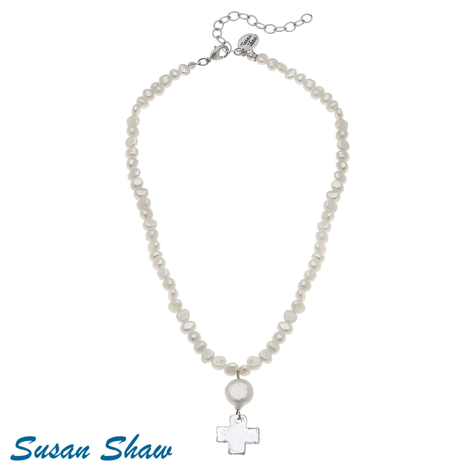 Susan Shaw Stone Necklace with Silver Cross Charm - Juli's Wearable Art