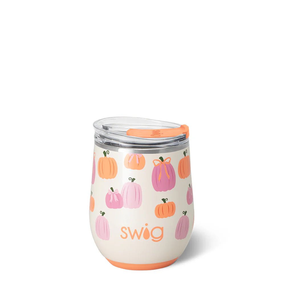 Swig Pumpkins and Bows Stemless Wine 12oz - Juli's Wearable Art
