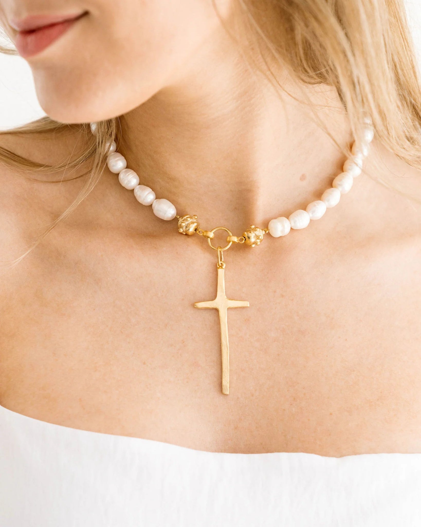 Tall Cross Pearl Necklace - Juli's Wearable Art