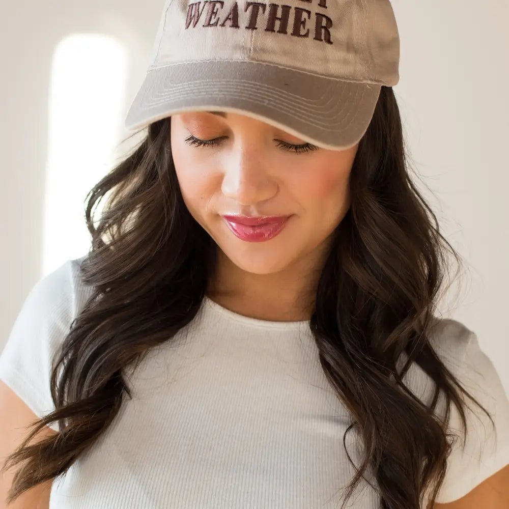Tan “Whiskey Weather” Baseball Hat - Juli's Wearable Art