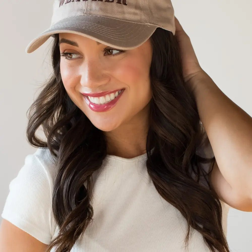 Tan “Whiskey Weather” Baseball Hat - Juli's Wearable Art