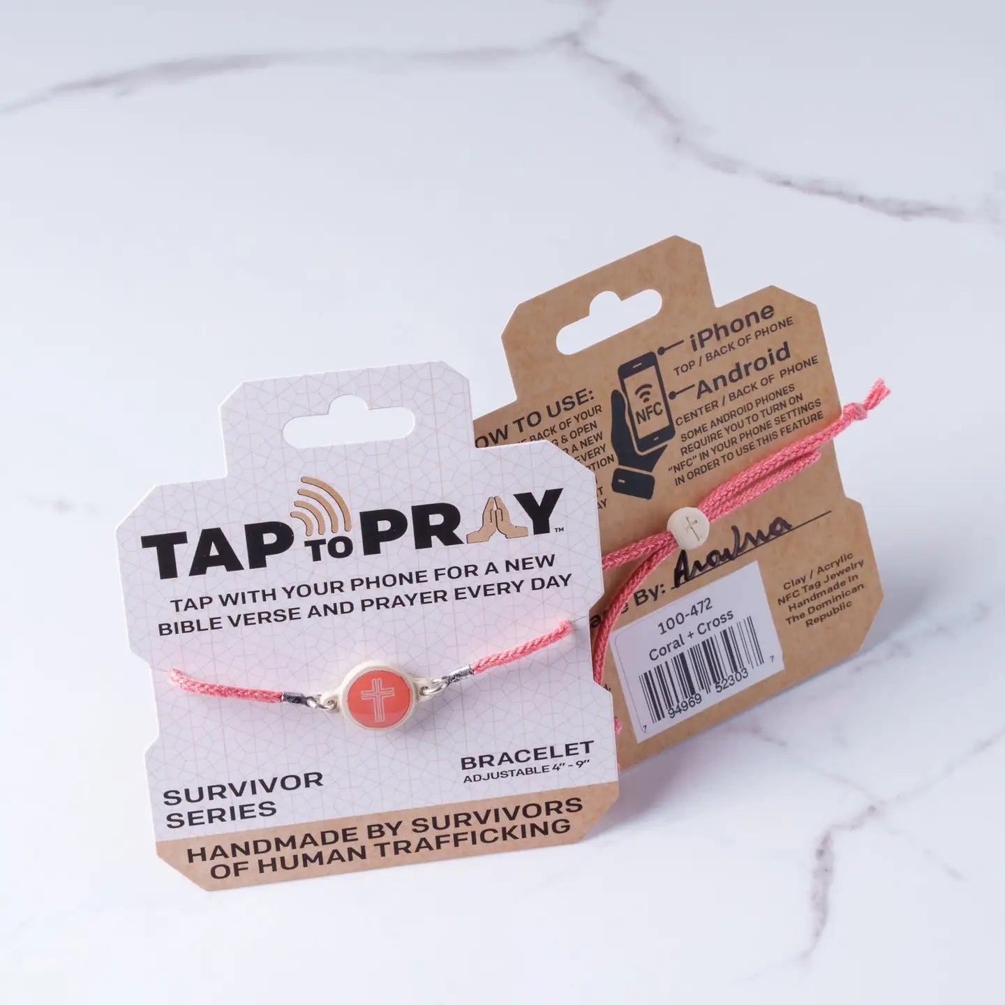 Tap To Pray® Survivor Series Bracelet | Coral + Cross - Juli's Wearable Art