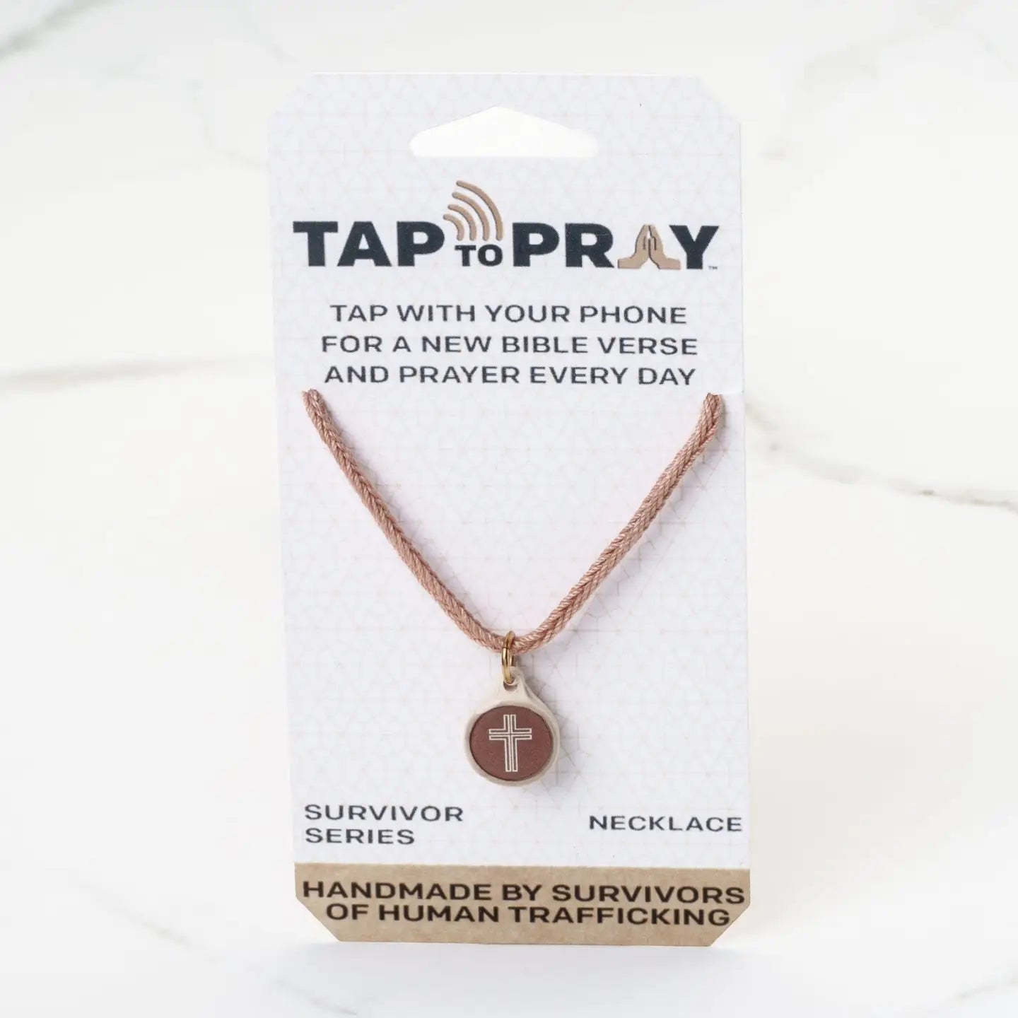 Tap To Pray® Survivor Series Cord Necklace | Mocha + Cross - Juli's Wearable Art