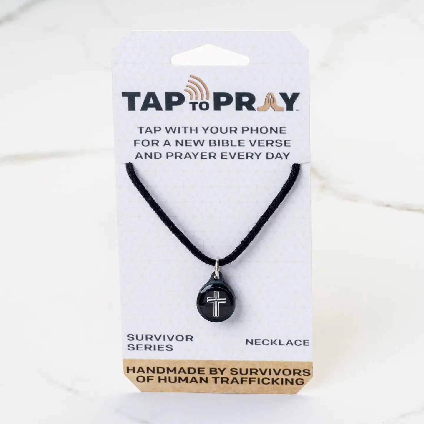 Tap To Pray® Survivor Series Cord Necklace | Onyx + Cross - Juli's Wearable Art