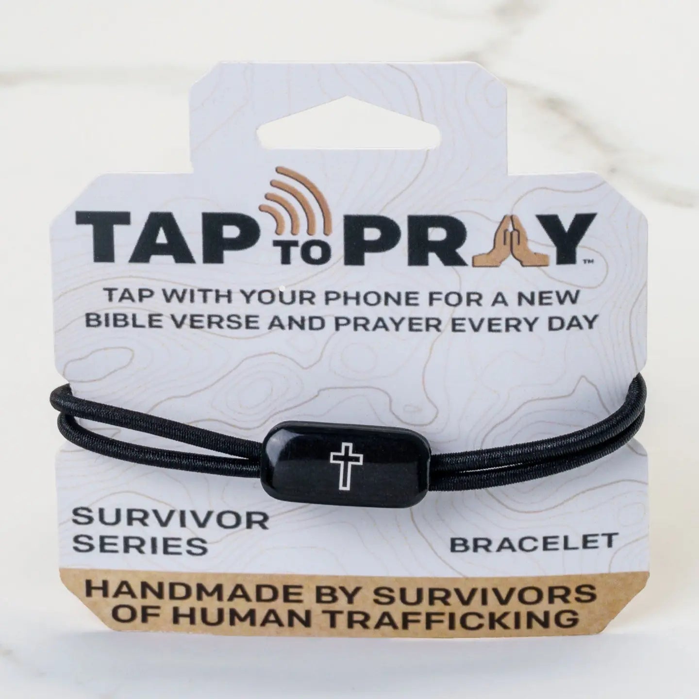 Tap To Pray® Survivor Series Tactical Bracelet | Onyx + Cross - Juli's Wearable Art