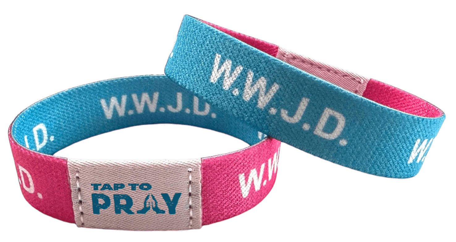 Tap To Pray™ Wristbands - Blue & Pink WWJD - Juli's Wearable Art