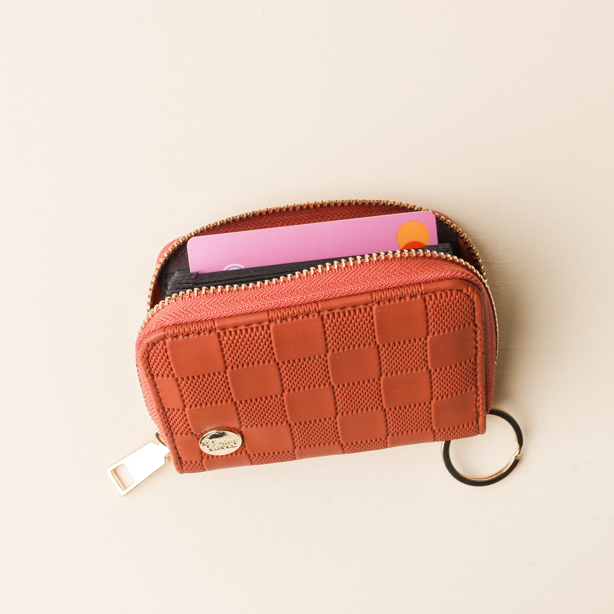 The Darling Effect Check Zip Around Wallet - Cognac Check - Juli's Wearable Art