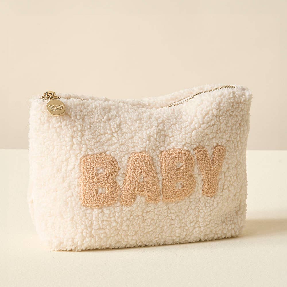 The Darling Effect Cream Teddy Pouch – Baby | Sherpa Rectangle Pouch for Diaper Bag or Travel - Juli's Wearable Art