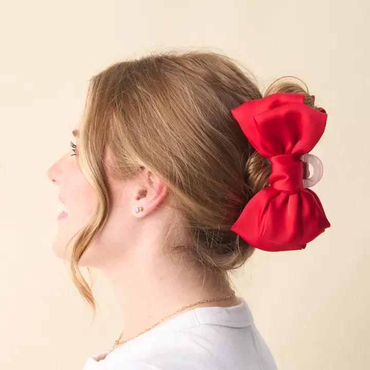 The Darling Effect Satin Bow Claw Clip - Red - Juli's Wearable Art