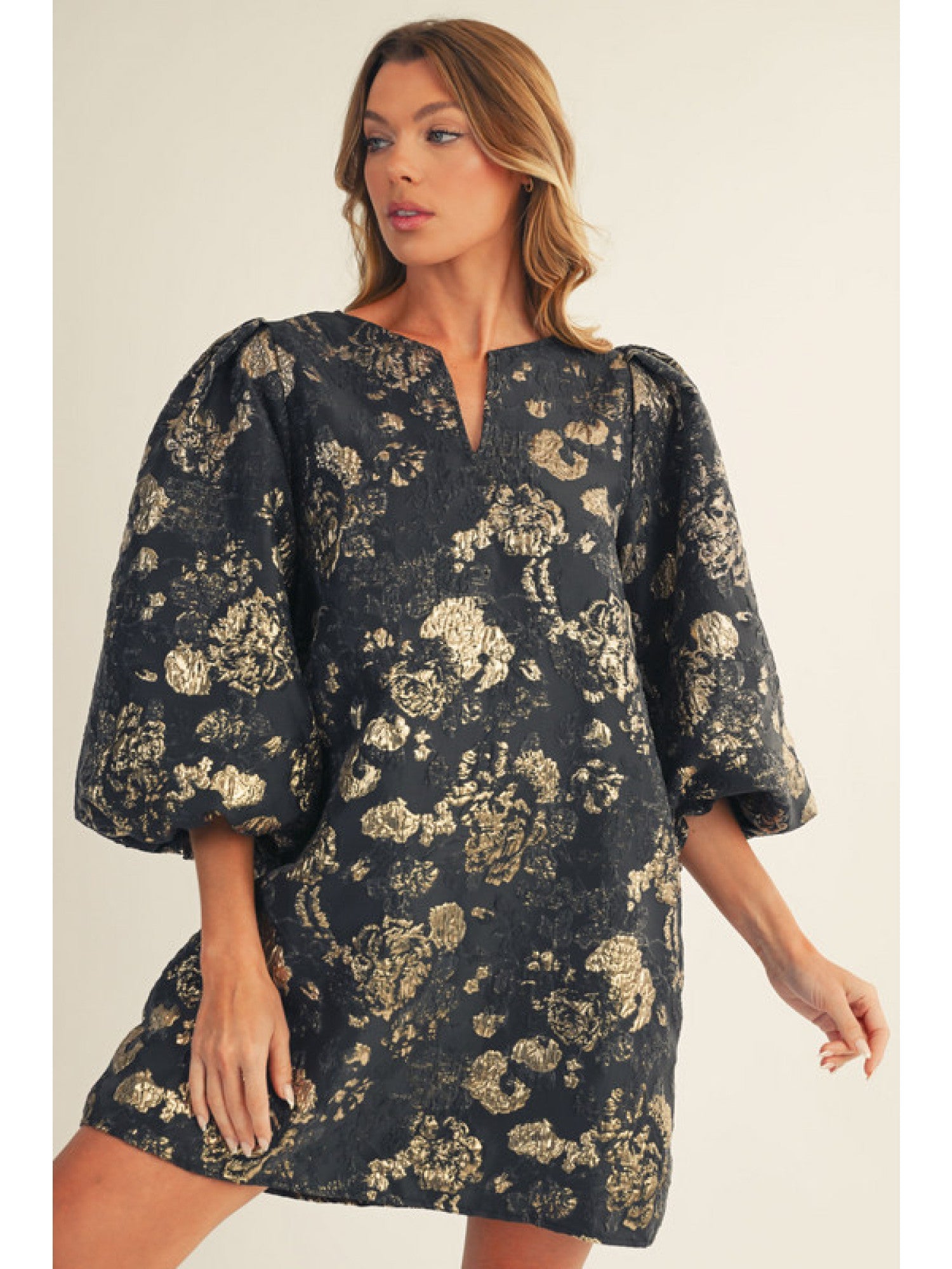 The Giselle Dress – Black and Gold Floral Jacquard - Juli's Wearable Art