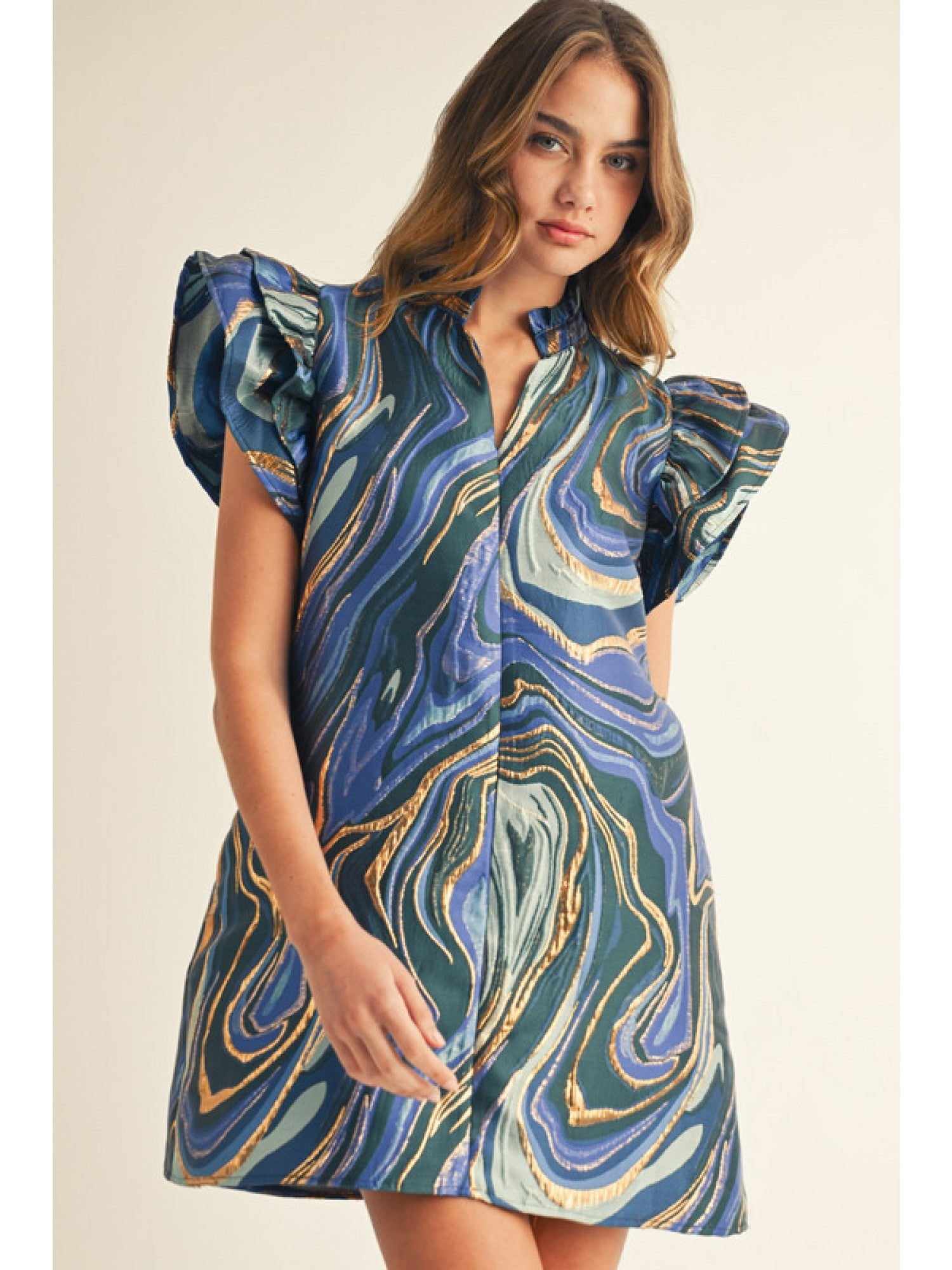 The Isla Dress – Royal Mix Abstract Jacquard - Juli's Wearable Art