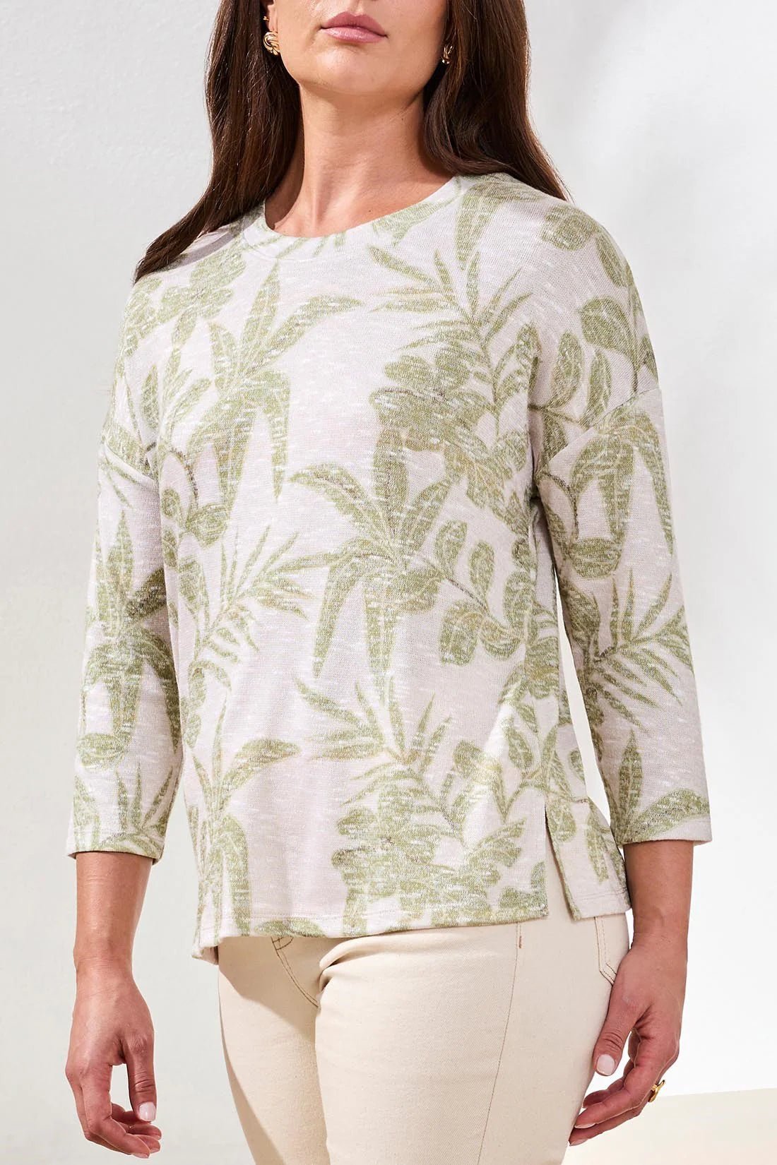 Tribal 3/4 Sleeve Crew Neck Top | Kiwi Zest - Juli's Wearable Art