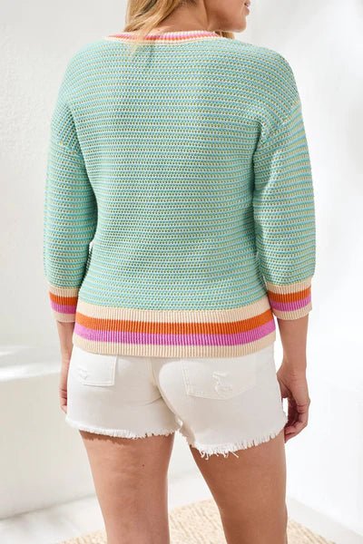 Tribal 3/4 Sleeve Scoop Neck Sweater | Mint Leaf - Juli's Wearable Art