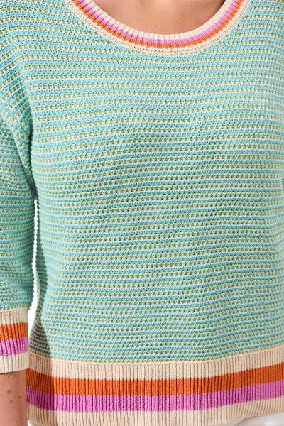 Tribal 3/4 Sleeve Scoop Neck Sweater | Mint Leaf - Juli's Wearable Art