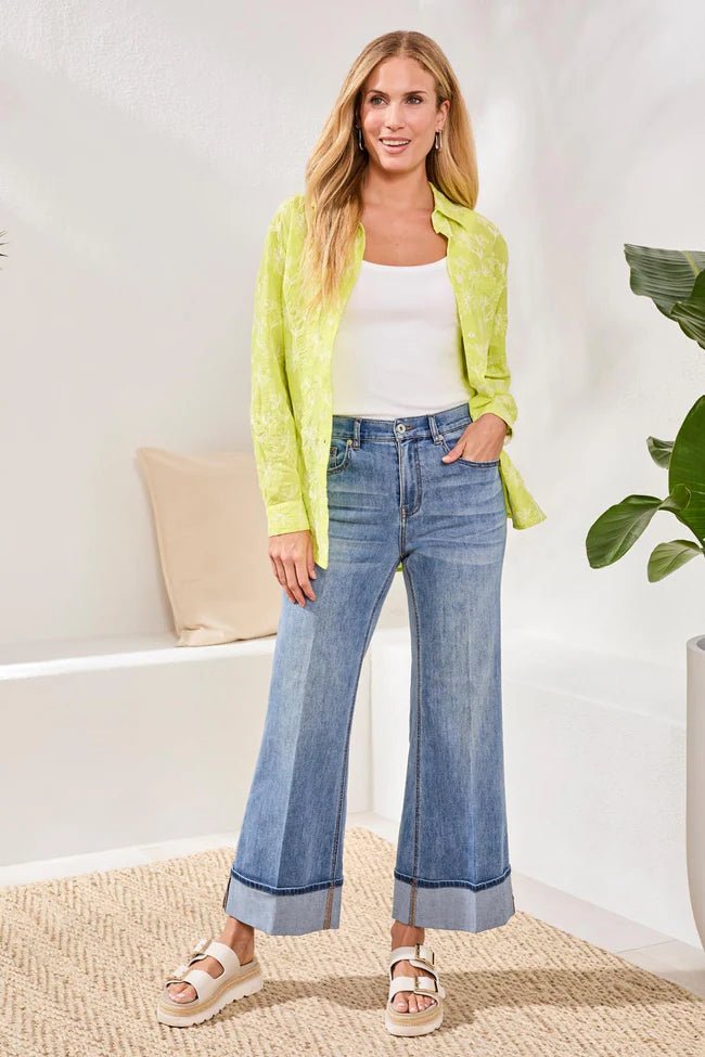 Tribal Brooke Cuffed Palazzo Jeans | Pebble Blue - Juli's Wearable Art