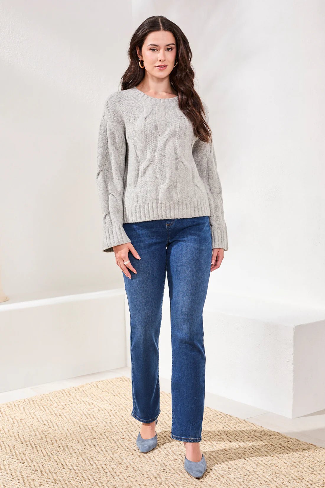 Tribal Cable - Knit Textured Crewneck Sweater – Grey Mix - Juli's Wearable Art
