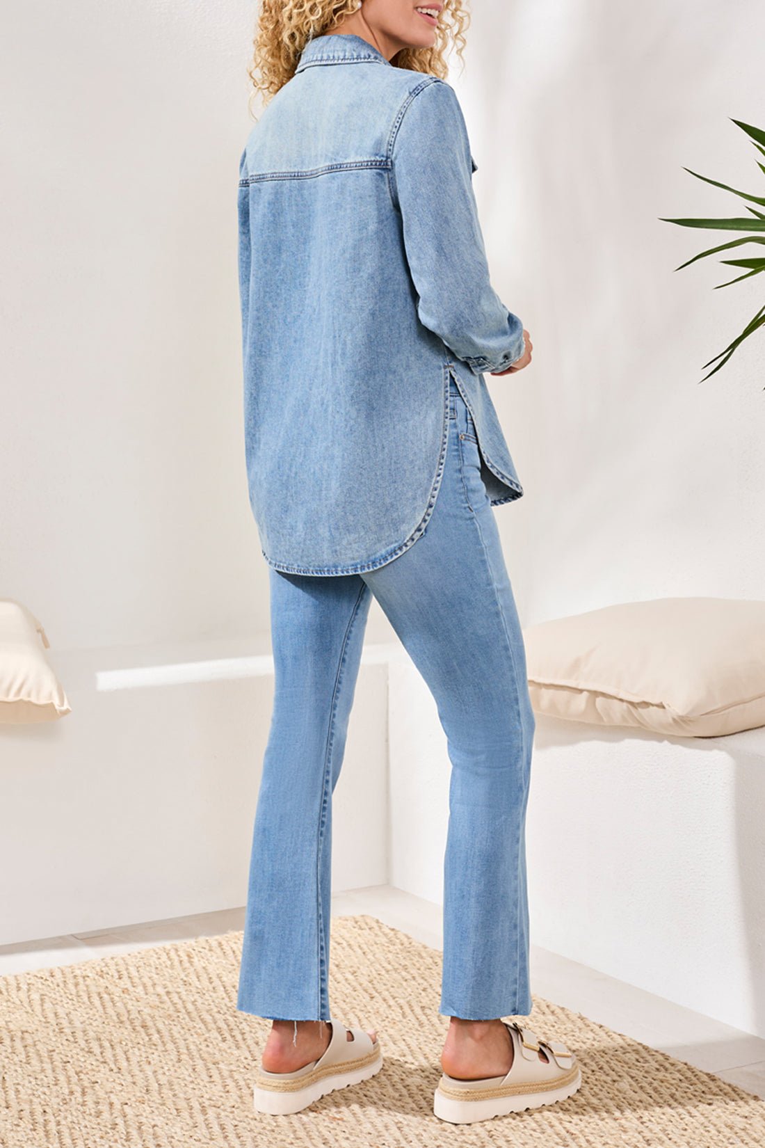 Tribal Classic Denim Shirt with Roll - Up Sleeves - Juli's Wearable Art