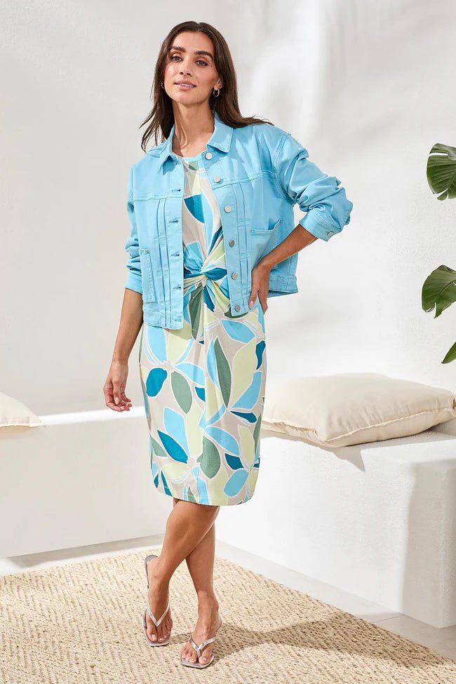 Tribal Comfort Stretch Denim Button - Front Jacket | Aqua Sky - Juli's Wearable Art