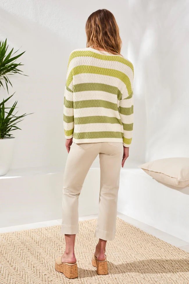 Tribal Crew Neck Drop Shoulder 3/4 Sleeve Sweater | Kiwi Zest - Juli's Wearable Art