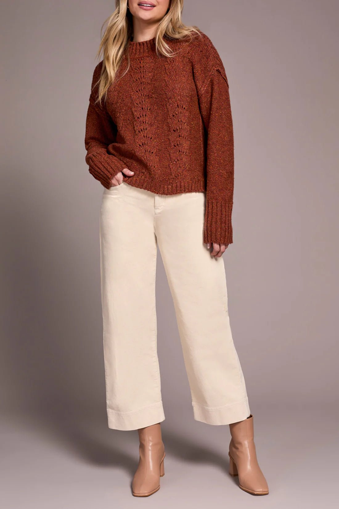 Tribal Crew Neck Sweater with Puff Sleeve | Ginger Spice - Juli's Wearable Art