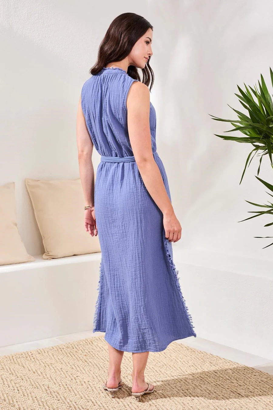 Tribal Crinkle Gauze Button - Front Belted Midi Dress | Seahaven - Juli's Wearable Art