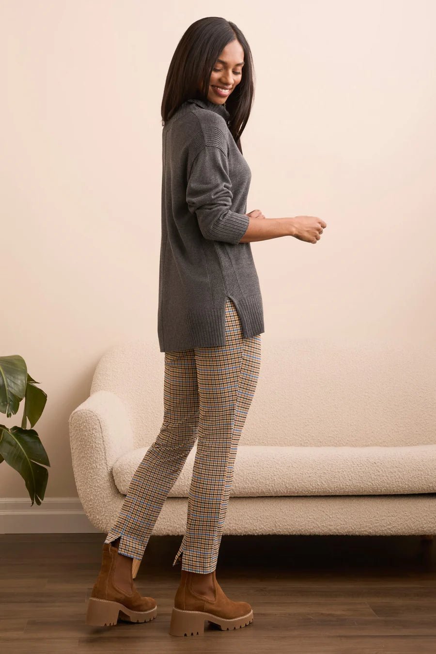 Tribal Drop Shoulder Turtleneck Sweater – Charcoal - Juli's Wearable Art