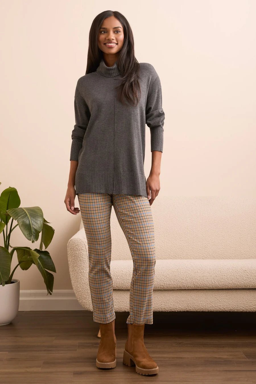 Tribal Drop Shoulder Turtleneck Sweater – Charcoal - Juli's Wearable Art