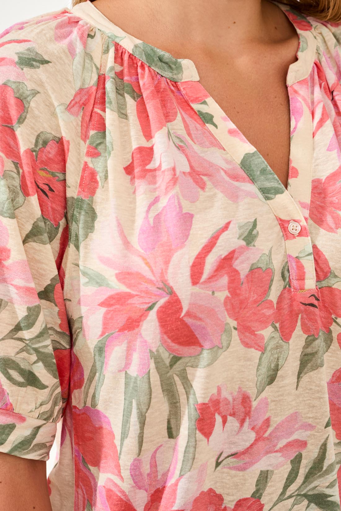 Tribal Elbow Sleeve Henley Top - Juli's Wearable Art