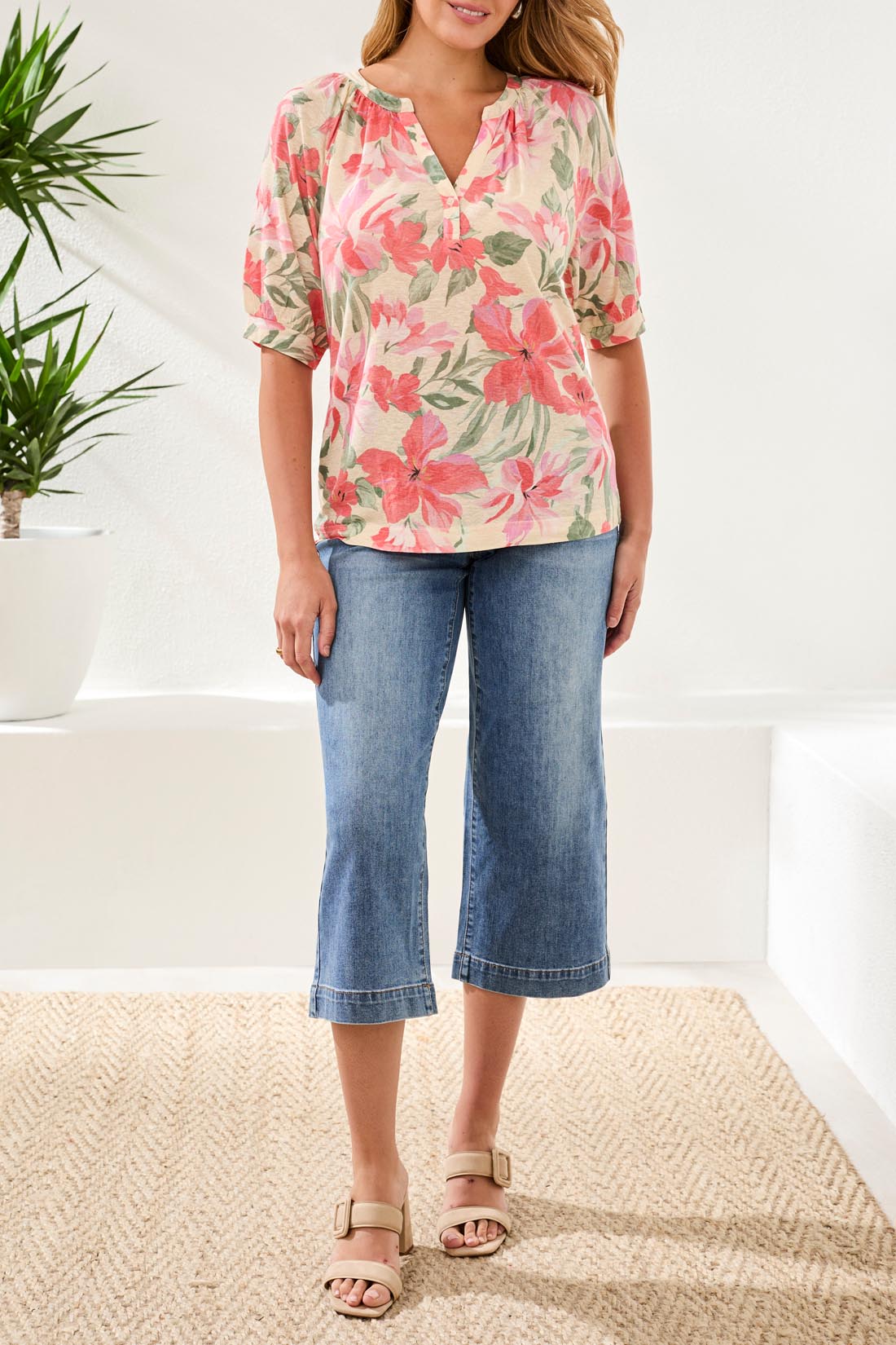 Tribal Elbow Sleeve Henley Top - Juli's Wearable Art