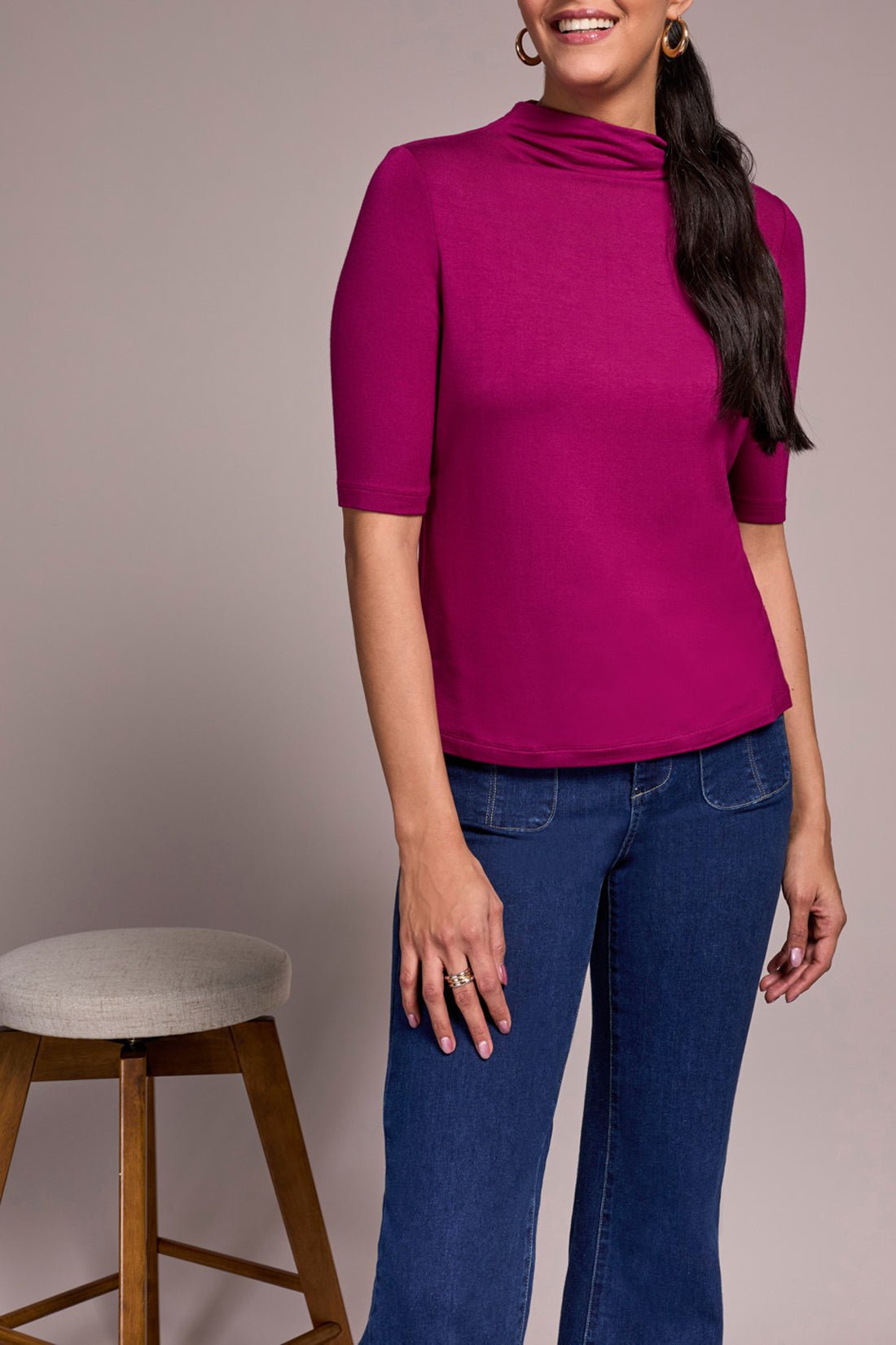 Tribal Funnel Neck Elbow Sleeve Knit Top – Plum Wine - Juli's Wearable Art