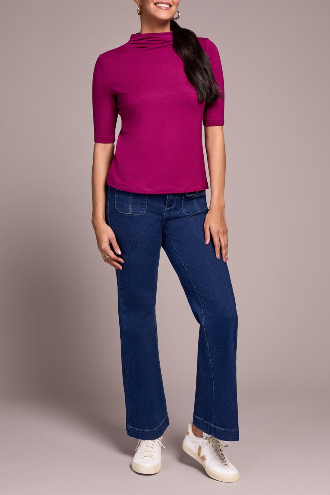 Tribal Funnel Neck Elbow Sleeve Knit Top – Plum Wine - Juli's Wearable Art