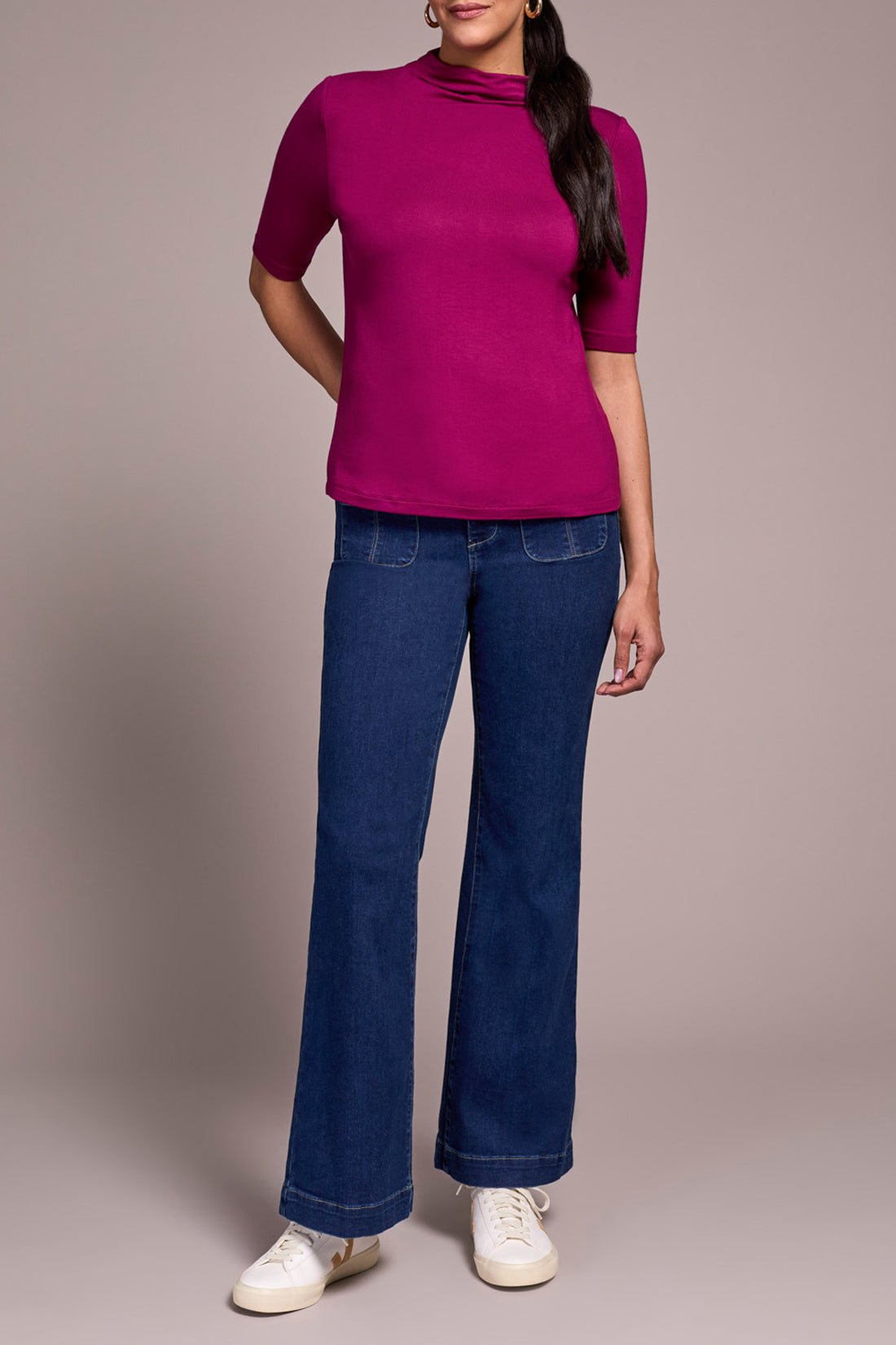 Tribal Funnel Neck Elbow Sleeve Knit Top – Plum Wine - Juli's Wearable Art