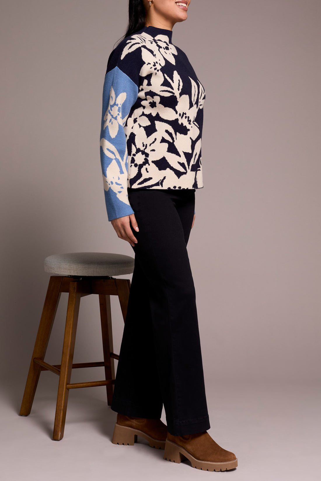 Tribal Jacquard Funnel Neck Sweater - Sapphire Blue - Juli's Wearable Art