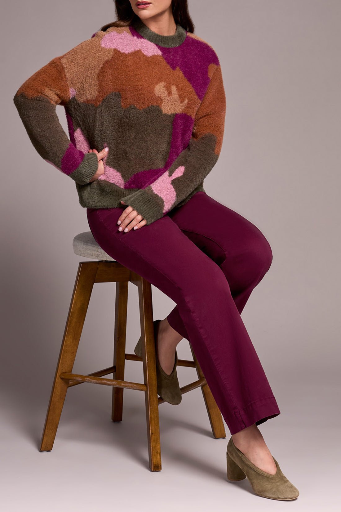 Tribal Long - Sleeve Intarsia Sweater – Ginger Spice - Juli's Wearable Art