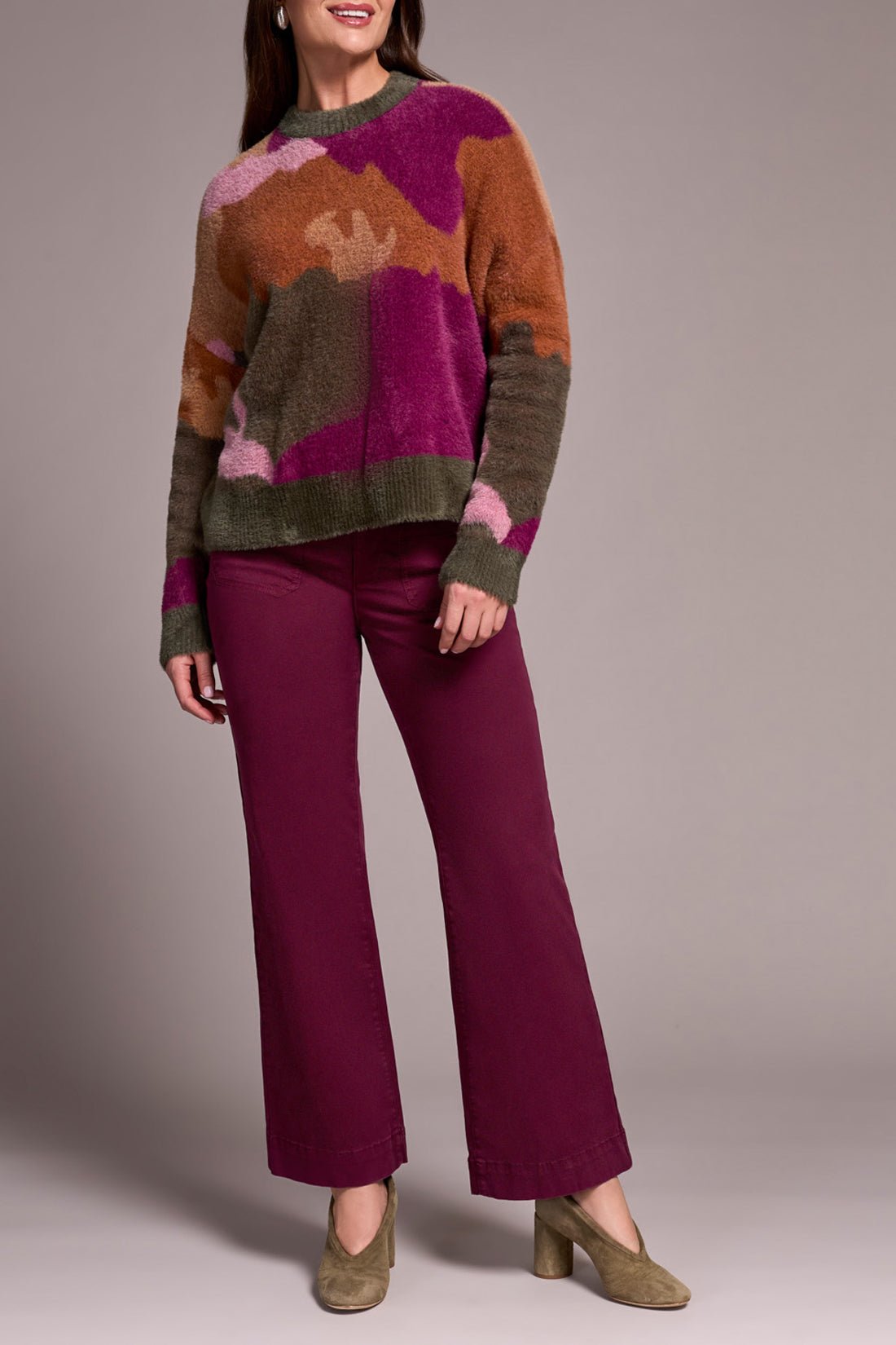 Tribal Long - Sleeve Intarsia Sweater – Ginger Spice - Juli's Wearable Art