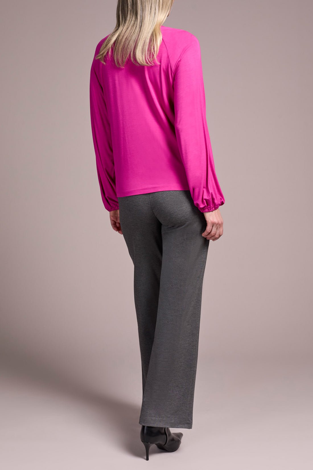 Tribal Long Sleeve V - Neck Top with Pleating Detail – Pink Flambe - Juli's Wearable Art