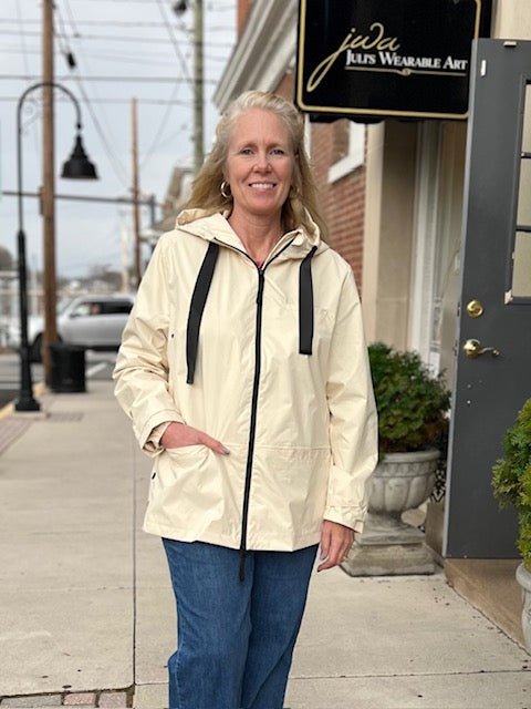 Tribal Long Sleeve Zip Front Raincoat with Hood | Canvas - Juli's Wearable Art