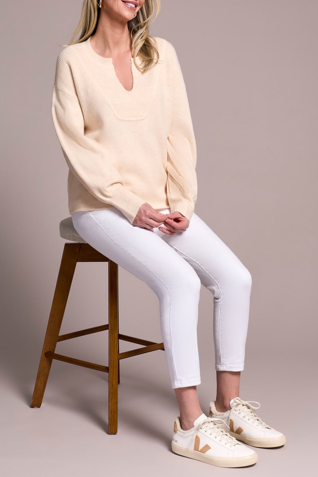 Tribal Mandarin Collar Long Puff Sleeve Sweater - Moonstone - Juli's Wearable Art