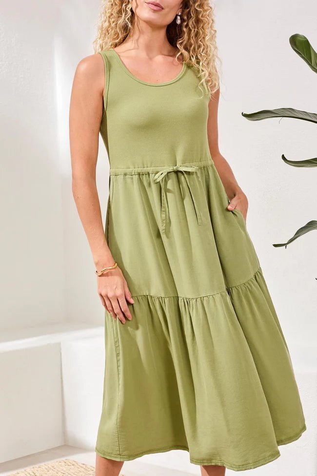 Tribal Mixed Media Sleeveless Maxi Dress | Kiwi Zest - Juli's Wearable Art